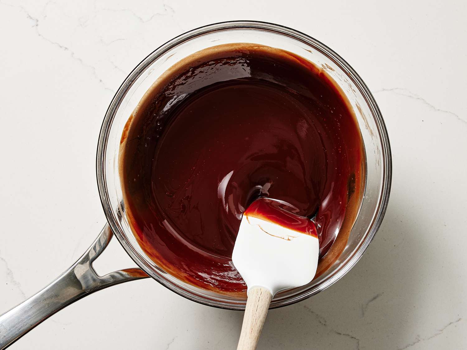 Overhead view of mixing chocolate 