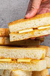 Side view of stack of kaya toast