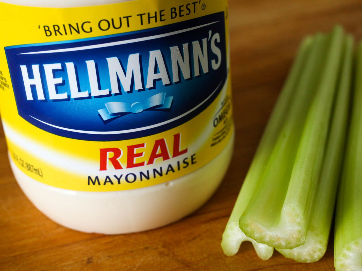 Hellman's mayonnaise and stalks of celery