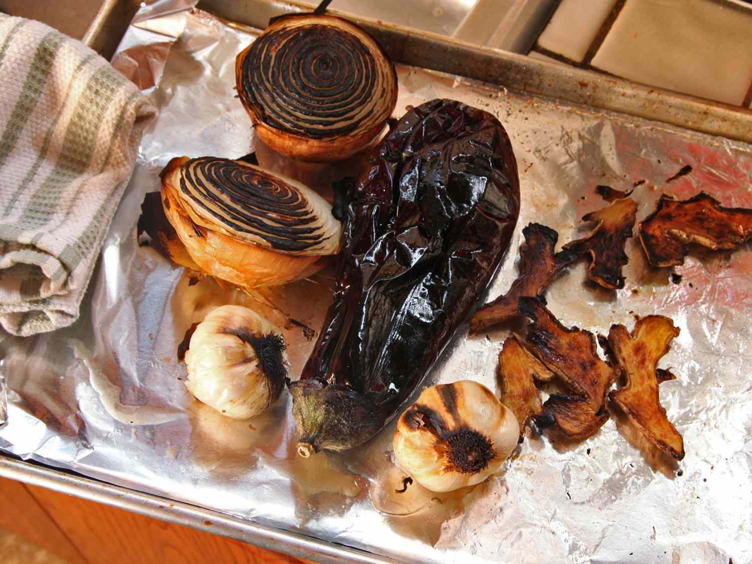Broiled and charred onion, garlic, mushrooms, and eggplant for creamy vegan ramen.