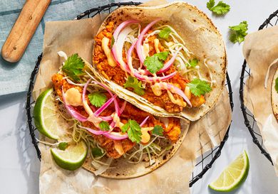 Overhead view of crunchy fish taco