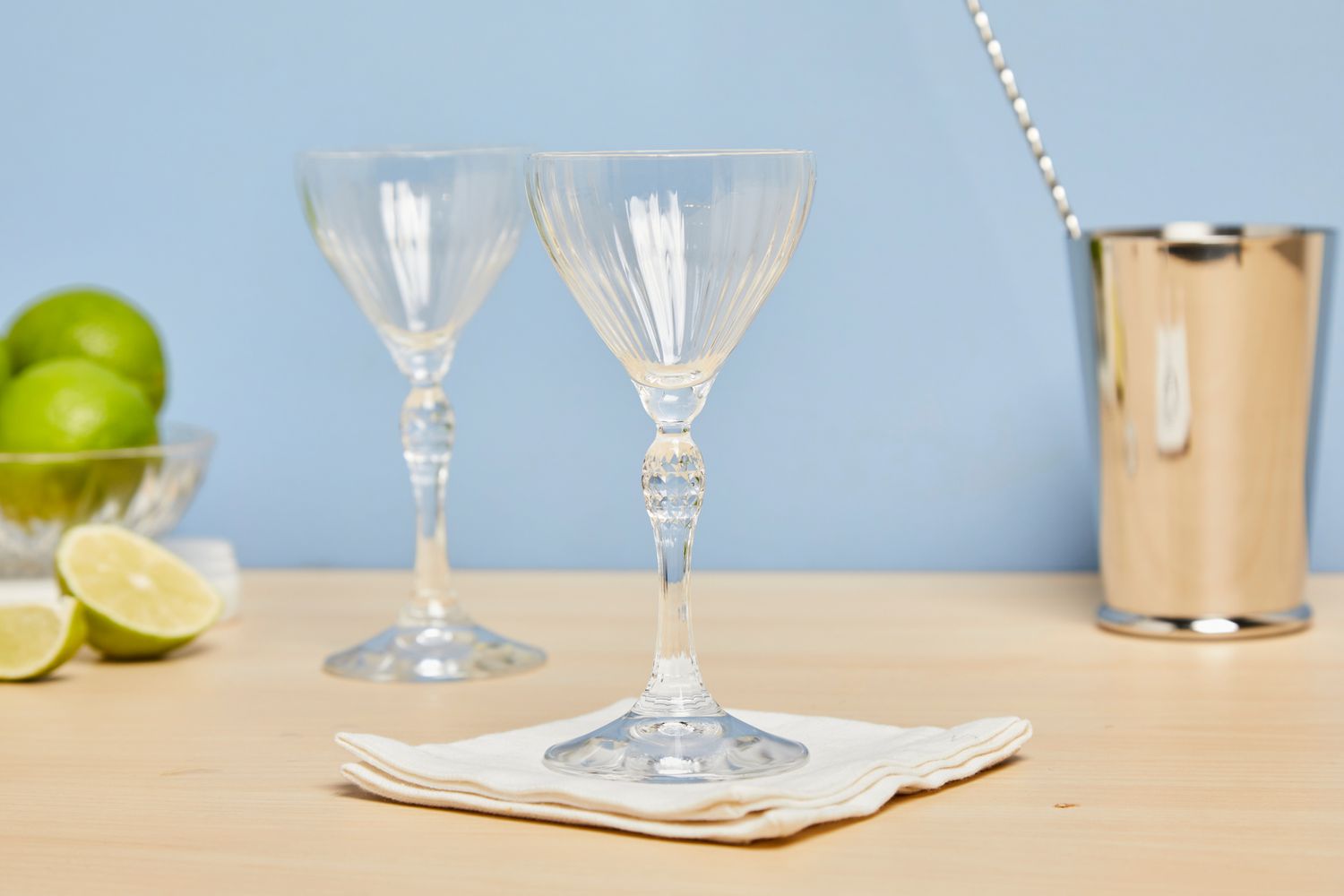 Empty Bormioli Rocco America ’20s Glasses on table