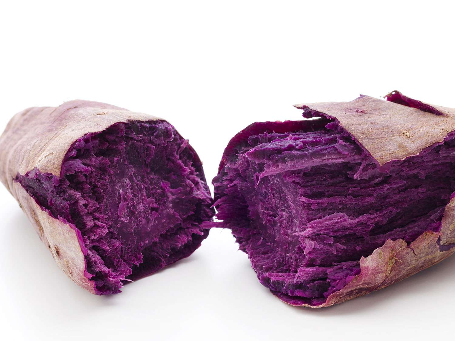 Cut open and cooked Okinawa sweet potato