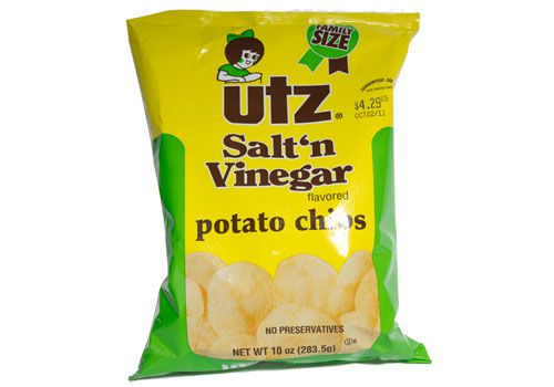 A bag of Utz salt and vinegar potato chips. 