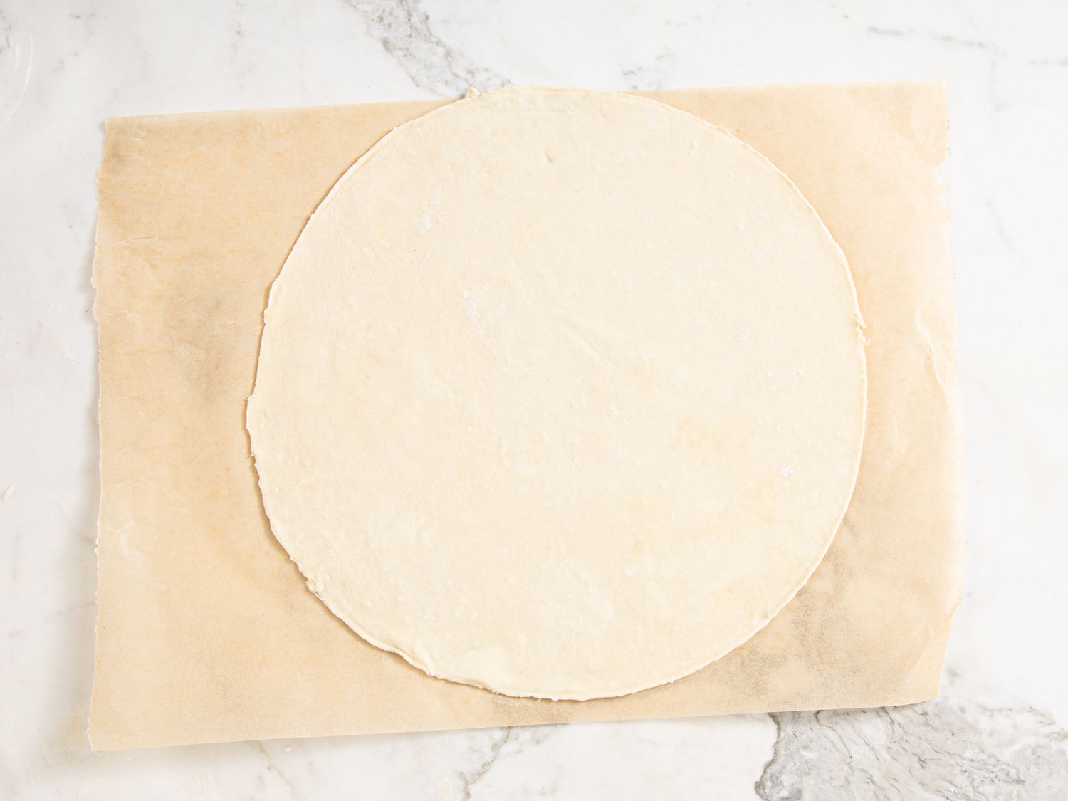 Overhead view of rolled pie crust