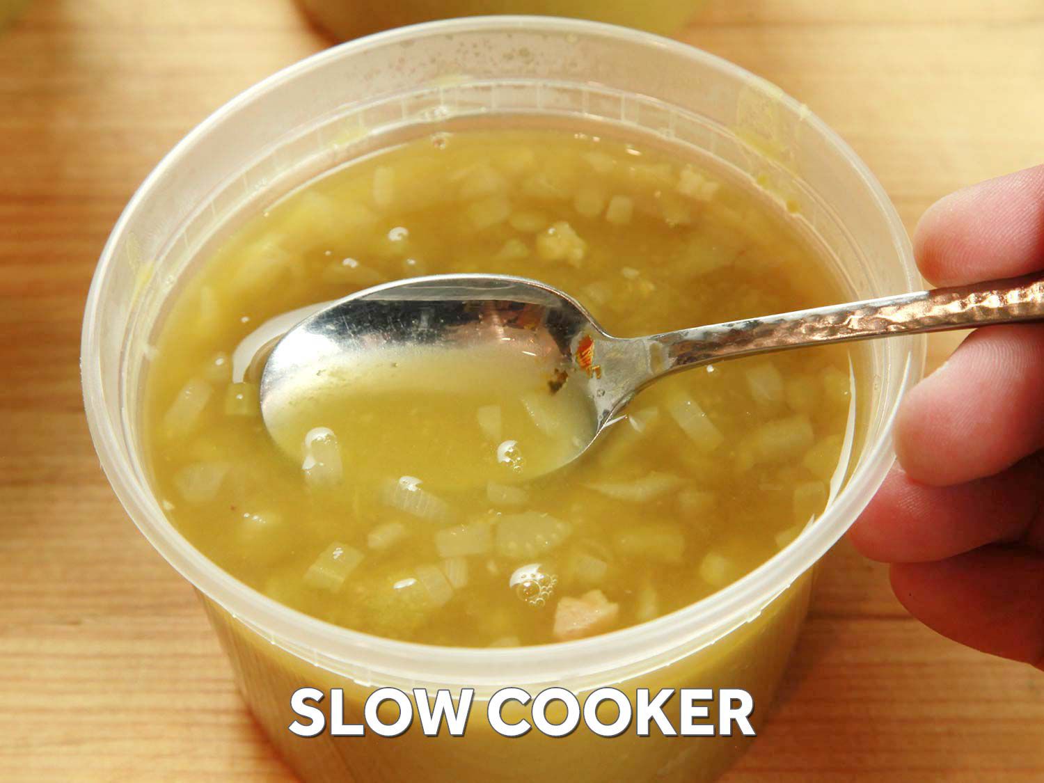 Pea soup cooked in a slow cooker
