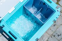 Above view of the Rovr RollR 60 Wheeled Cooler filled with ice