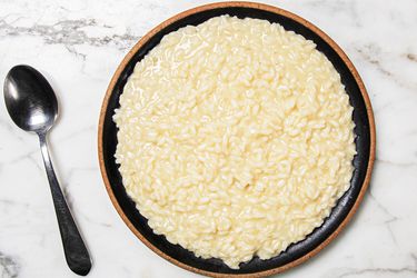Overhead view of plate of risotto