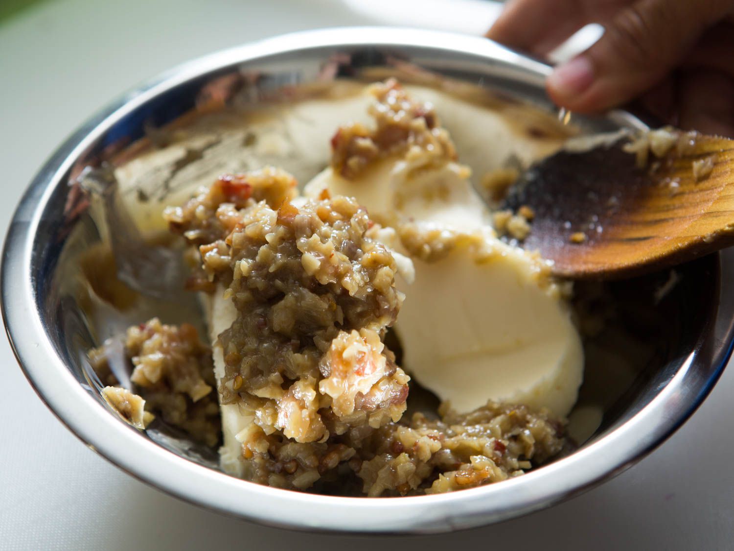 Concentrated shallot, garlic, bacon, wine, and clam juice mixed in softened butter