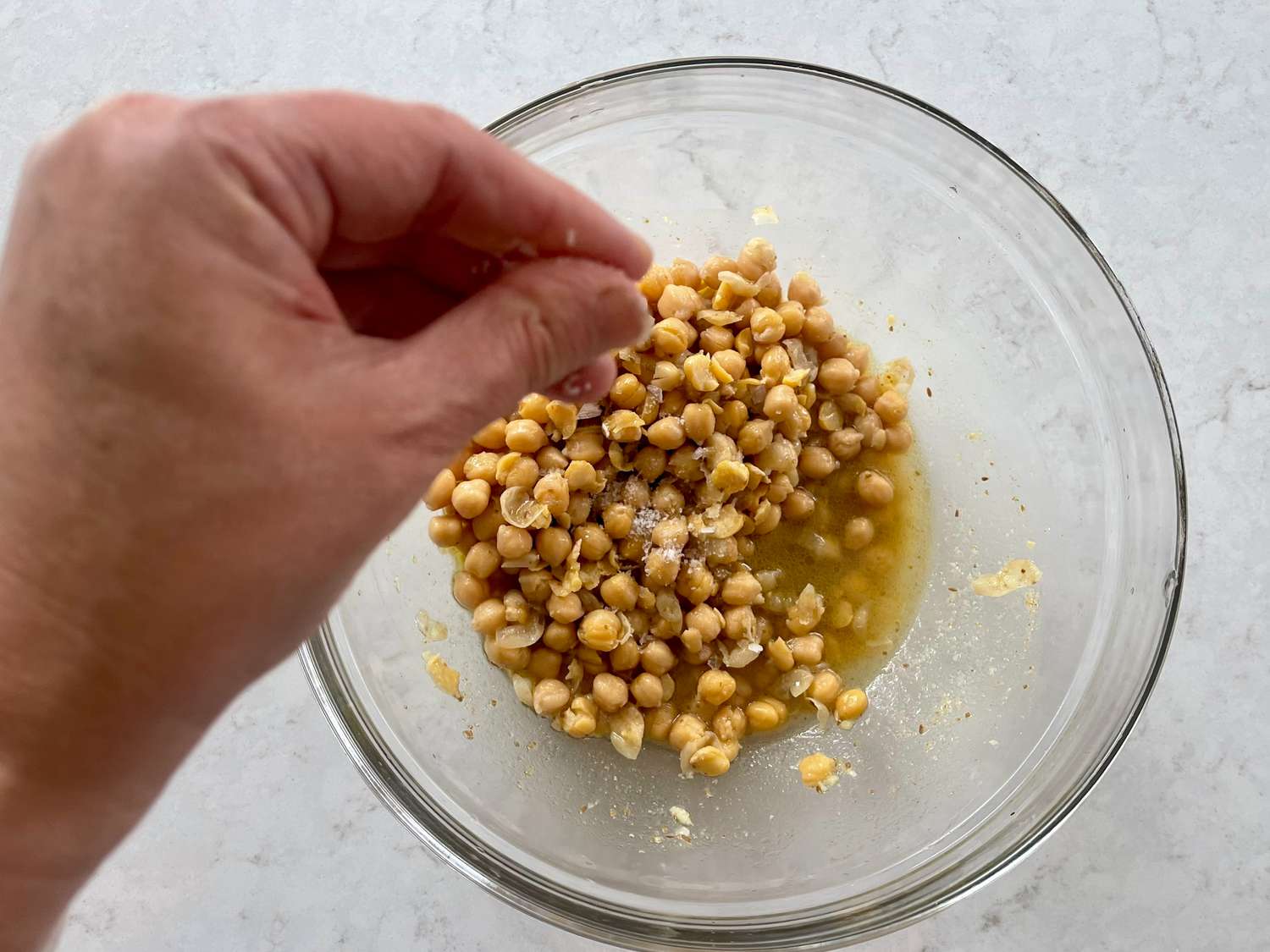 Overhead view of salted chickpeas