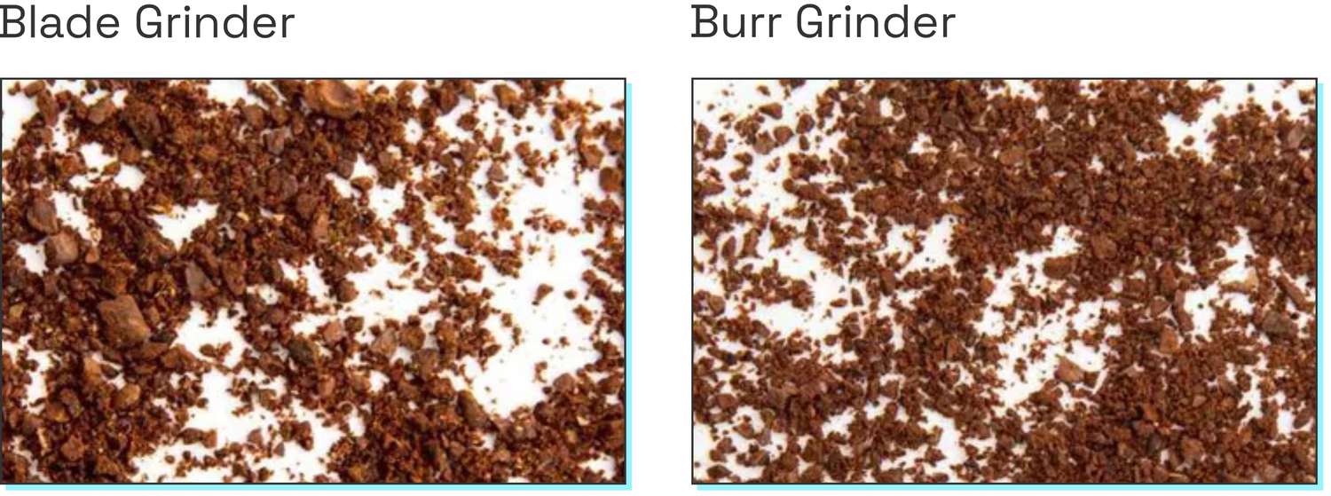 Coffee ground with a blade grinder beside coffee ground with a burr grinder