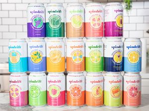 A variety of Spindrift sparkling water cans arranged in a grid