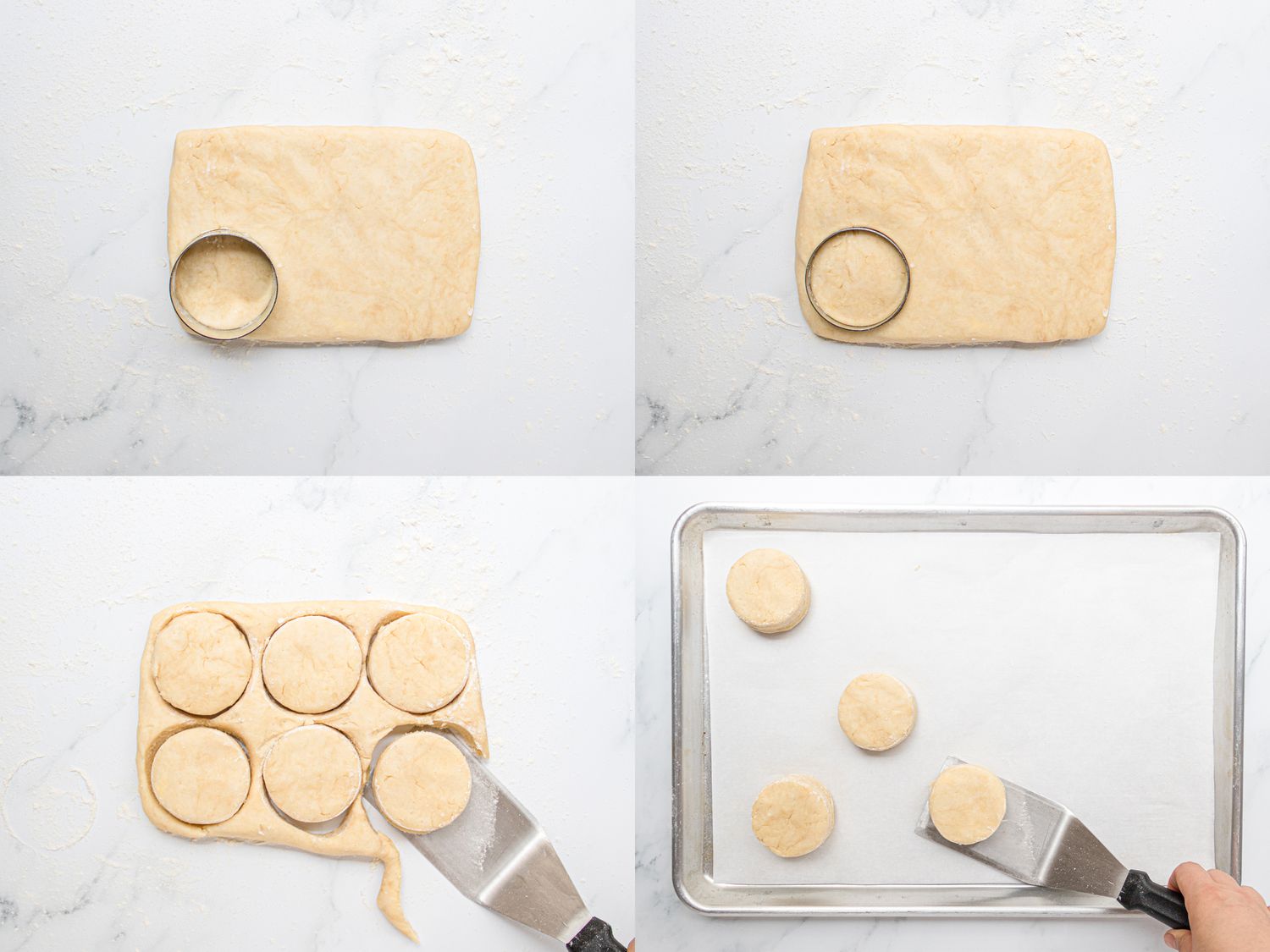 Four image collage of cutting our biscuits