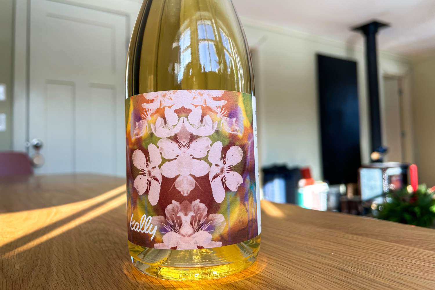 A bottle of Kally nonalcoholic white wine