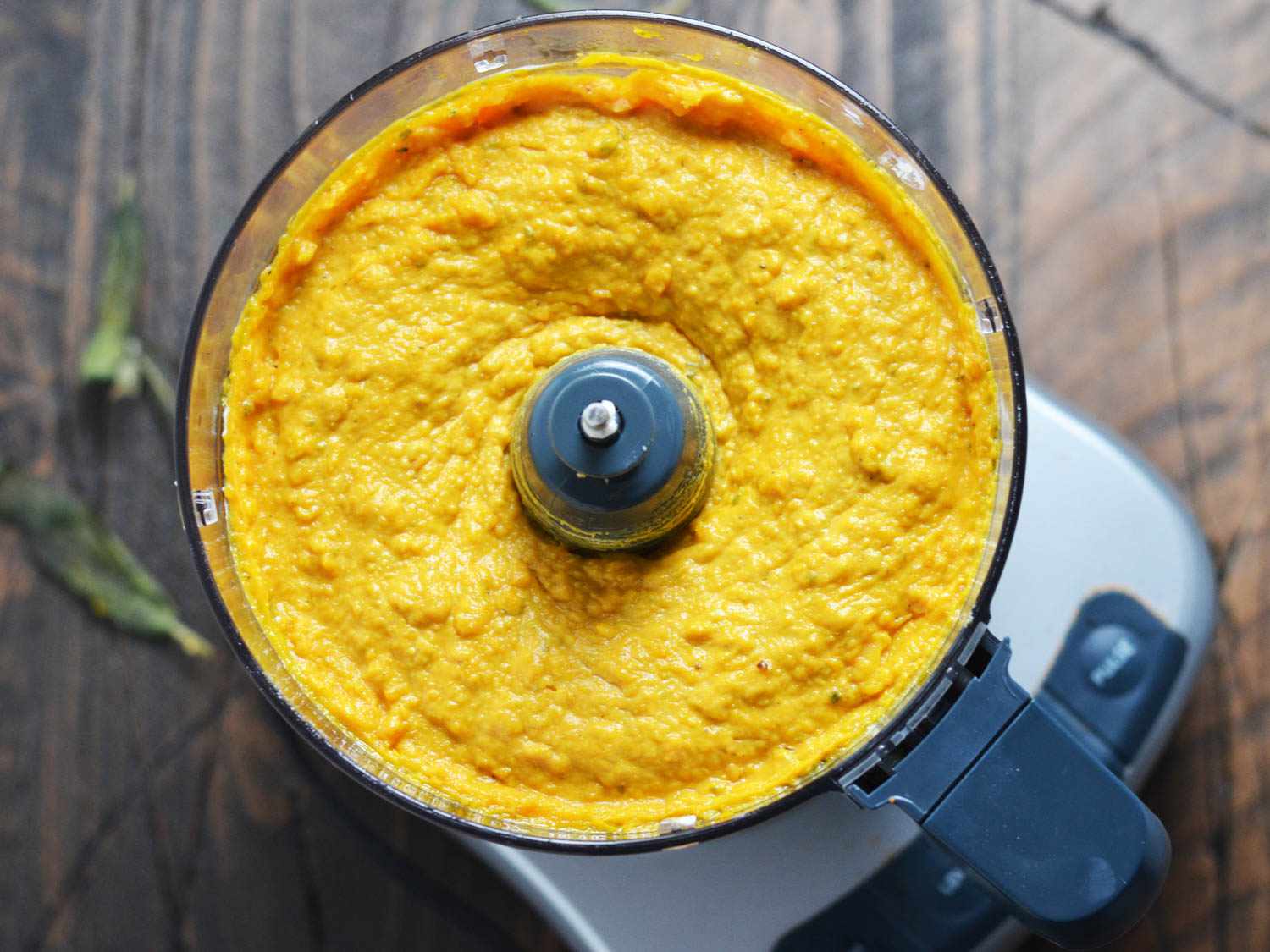 Butternut squash puree in a food processor. 