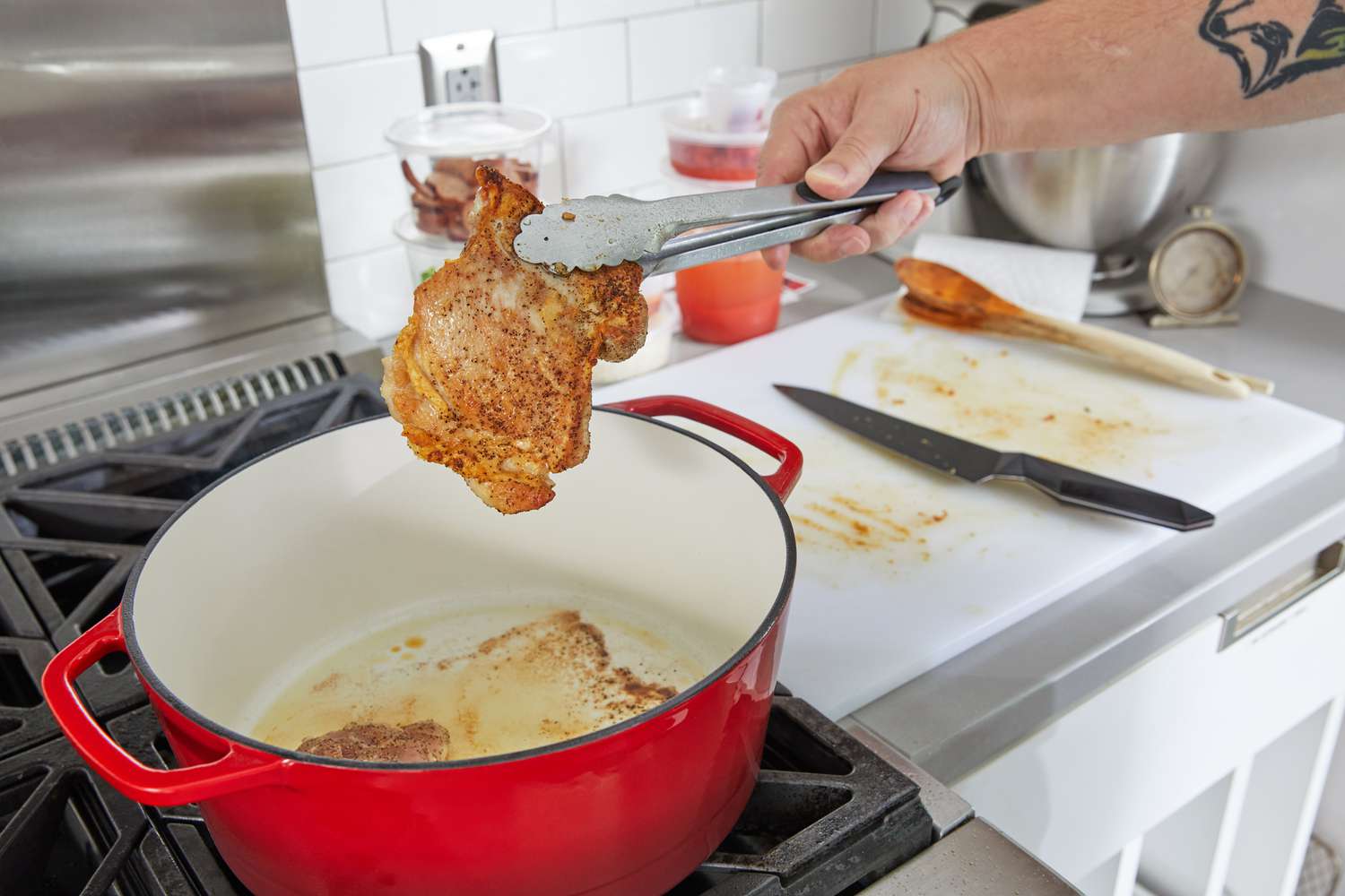 searing chicken thighs in a dutch oven
