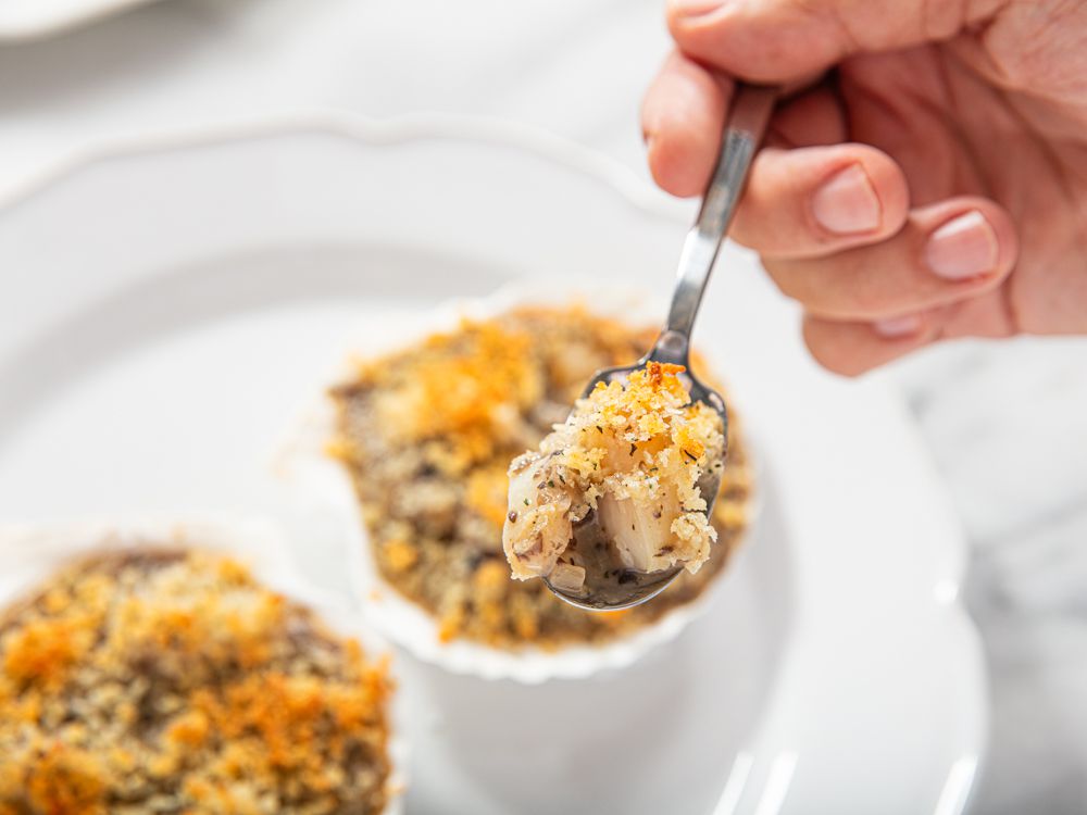 Overhead view of scallop bite