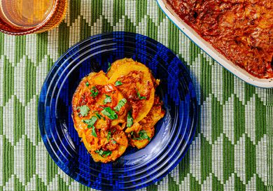 Overhead view of spiced potato gratin 