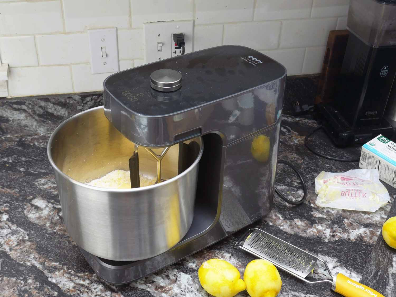 the ooni stand mixer with ingredients to make lemon sugar cookies