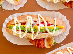 Overhead view of Sonoran hot dogs