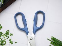 the handles of blue kitchen shears