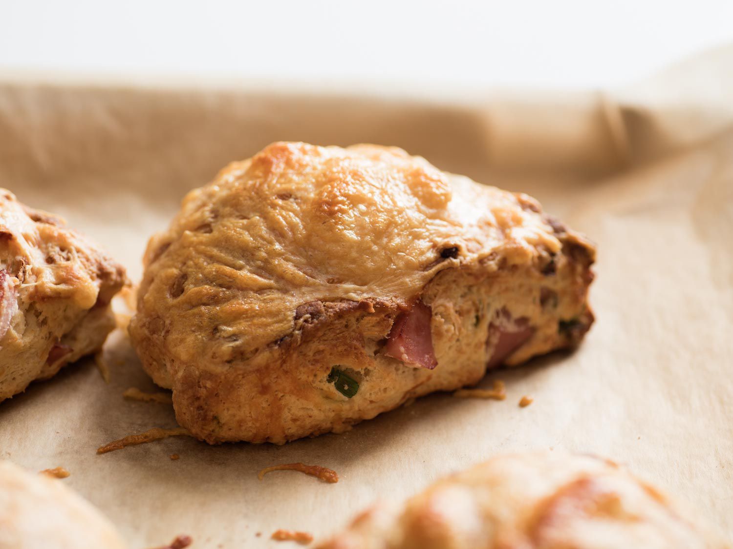 A golden-brown savory scone.