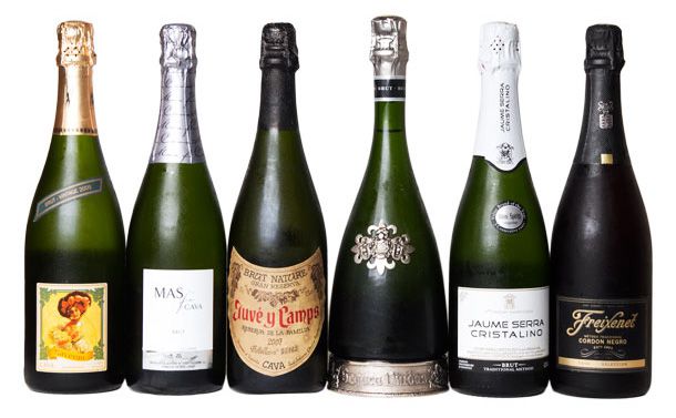 six different bottles of Spanish cava
