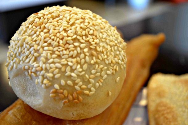 Closeup of a turnip bun.