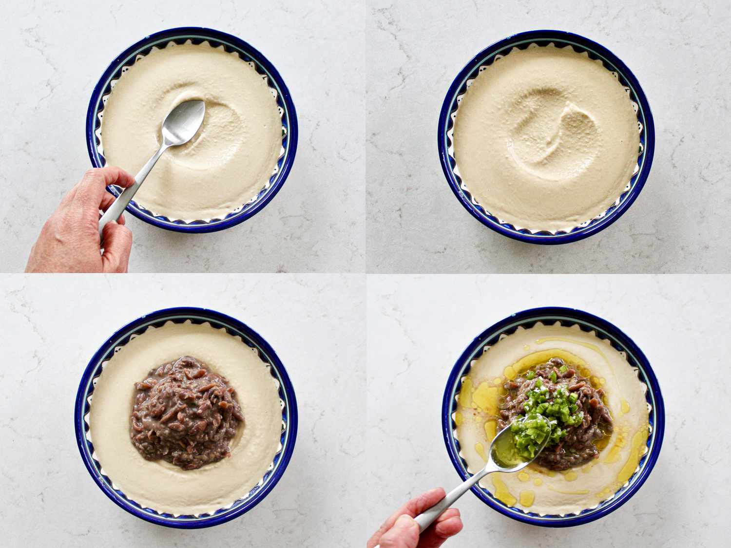 Four image collage of building bowl