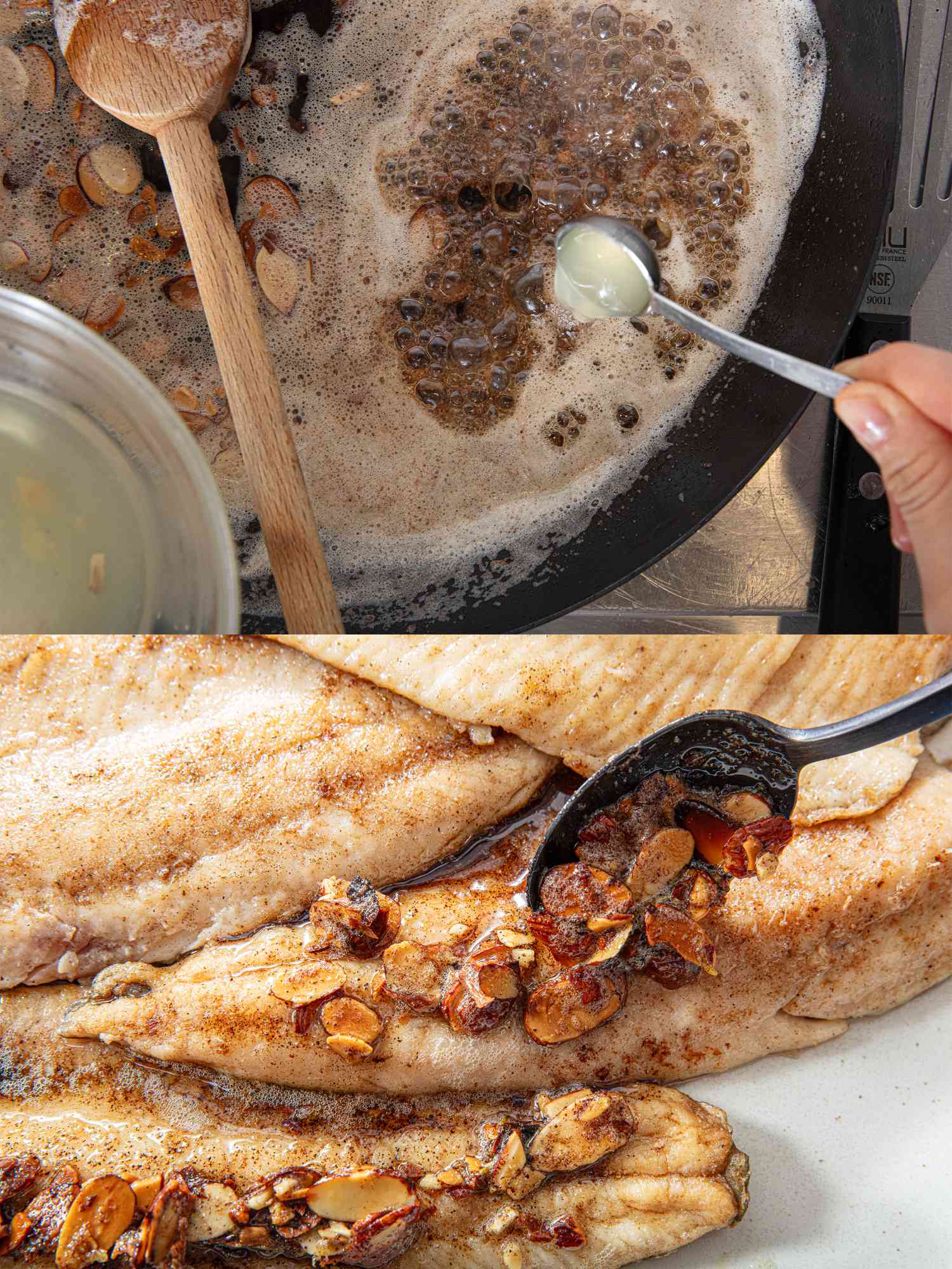 Two image collage of making sauce