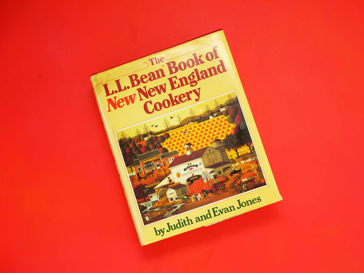 the ll bean book of new new england cookery on a red backdrop