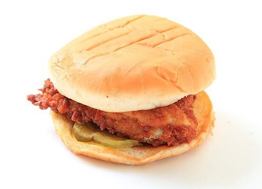 A Chick-fil-A chicken sandwich on a white background.