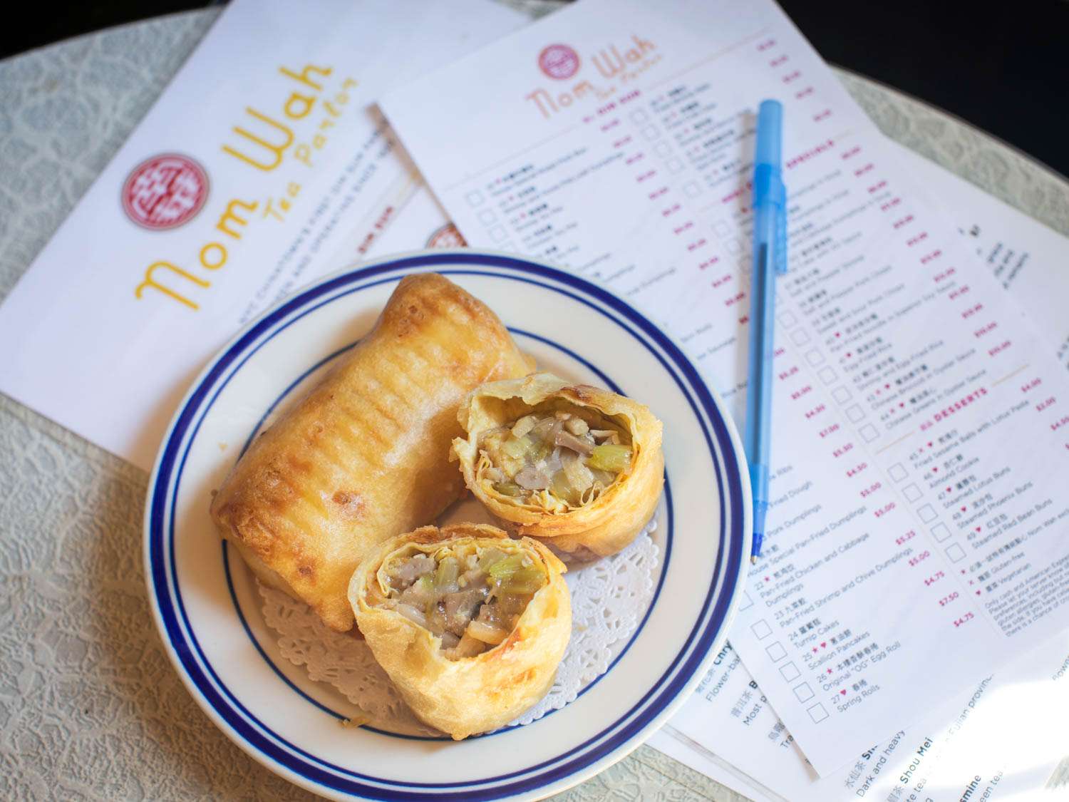 the OG egg roll at Nom Wah Tea Parlor