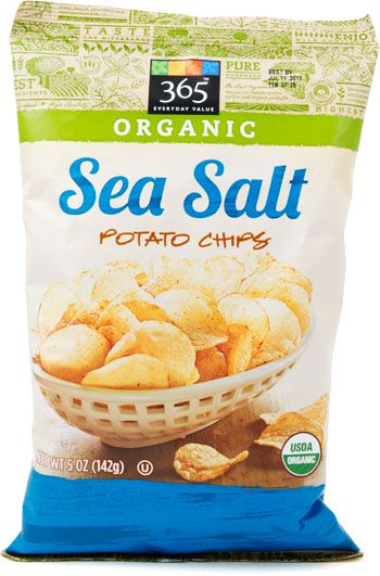 A bag of Whole Foods Market 365 Organic Sea Salt potato chips
