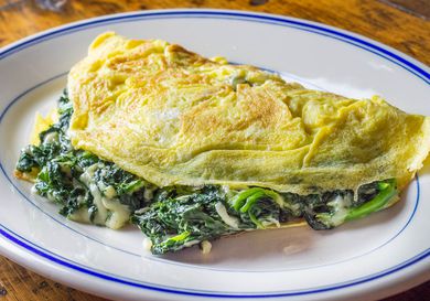 A homemade Florentine omelette with spinach and cheese.