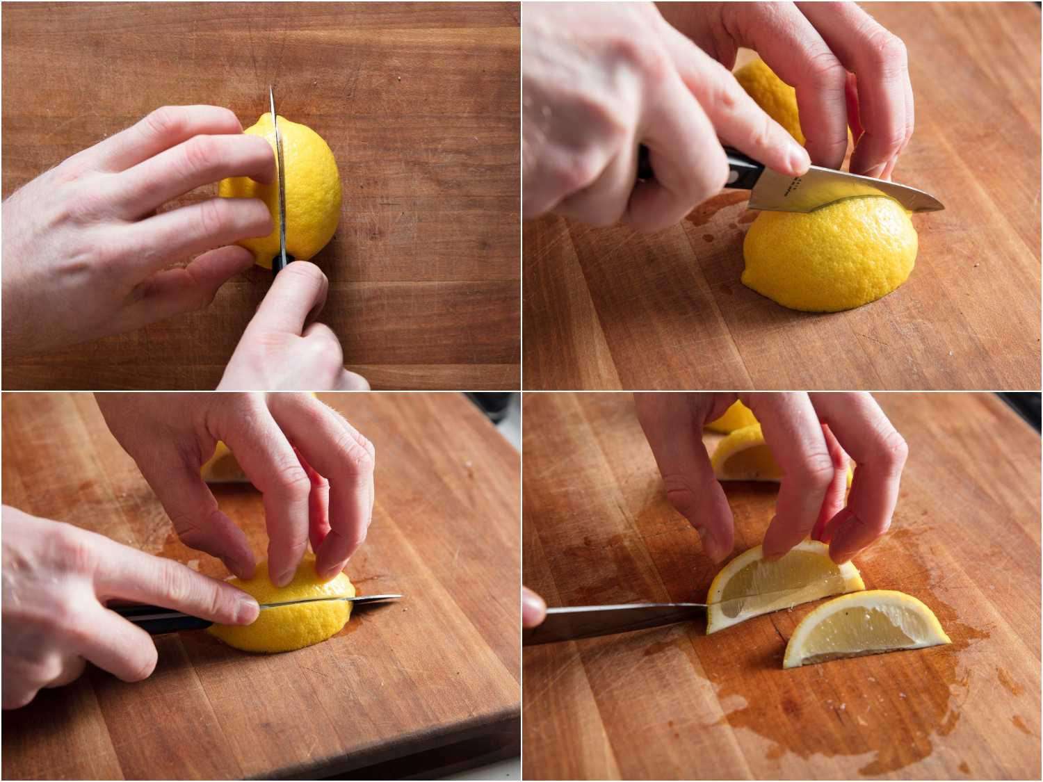 Cutting lemon wedges