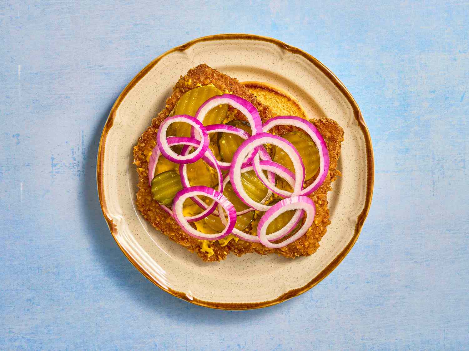 Overhead view of dressing sandwich