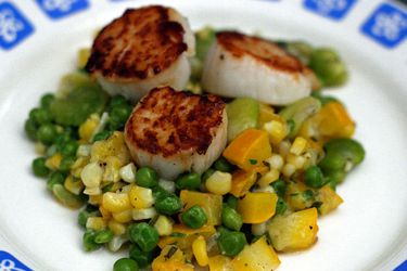 Scallops with Corn and Fava Bean Succotash
