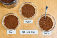 Coffee beans ground on three different settings in the OXO Brew Conical Burr Coffee Grinder With Integrated Scale