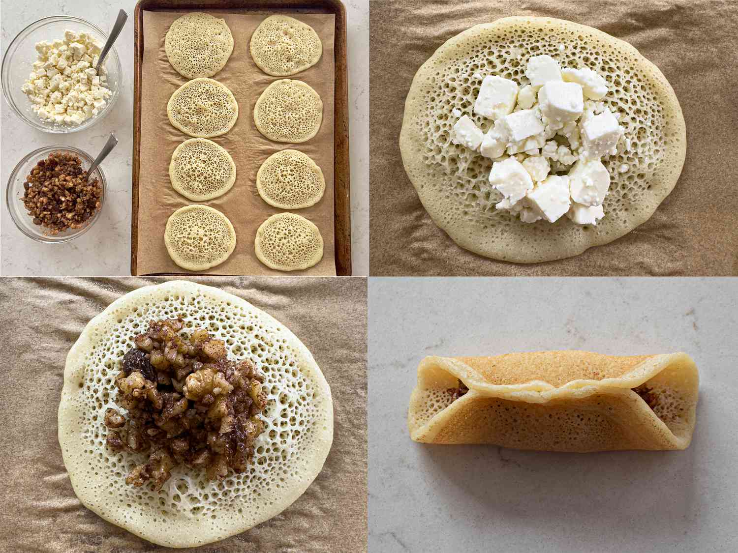 Overhead view of filling qatayef