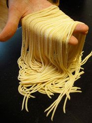 Closeup of fresh egg noodles.