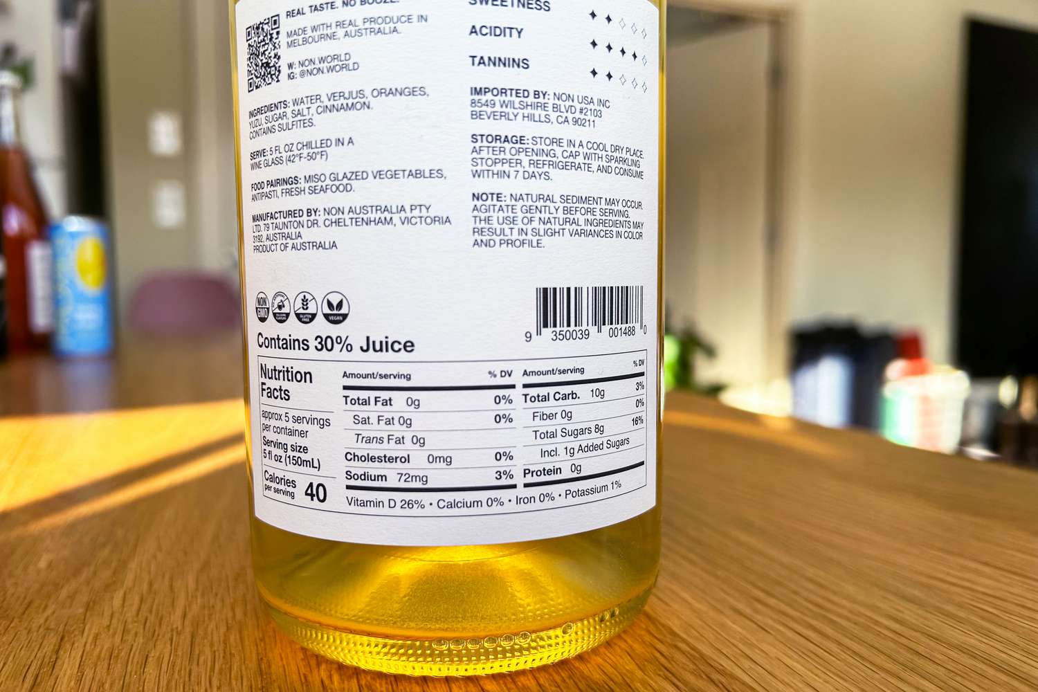 A bottle of NON nonalcoholic wine