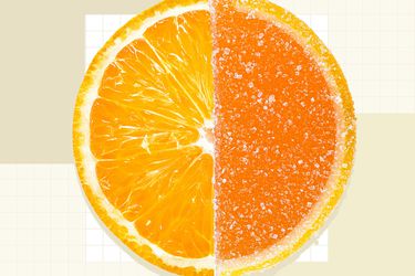 Half an orange paired with a matching sugar-coated candy slice