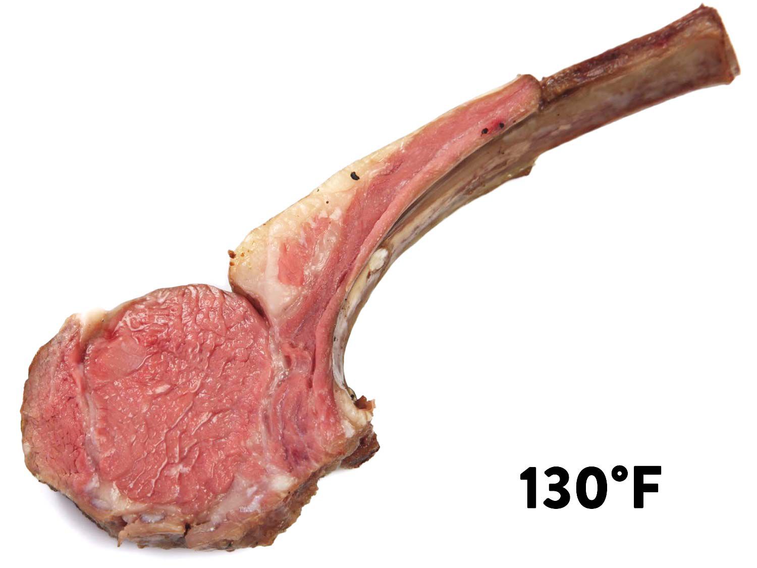 Sous vide lamb chop, cooked medium-rare (130 degrees Fahrenheit)
