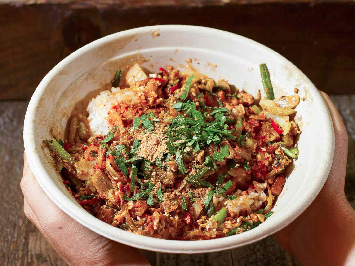 Spam with buttered kimchi and rice at Chego!.