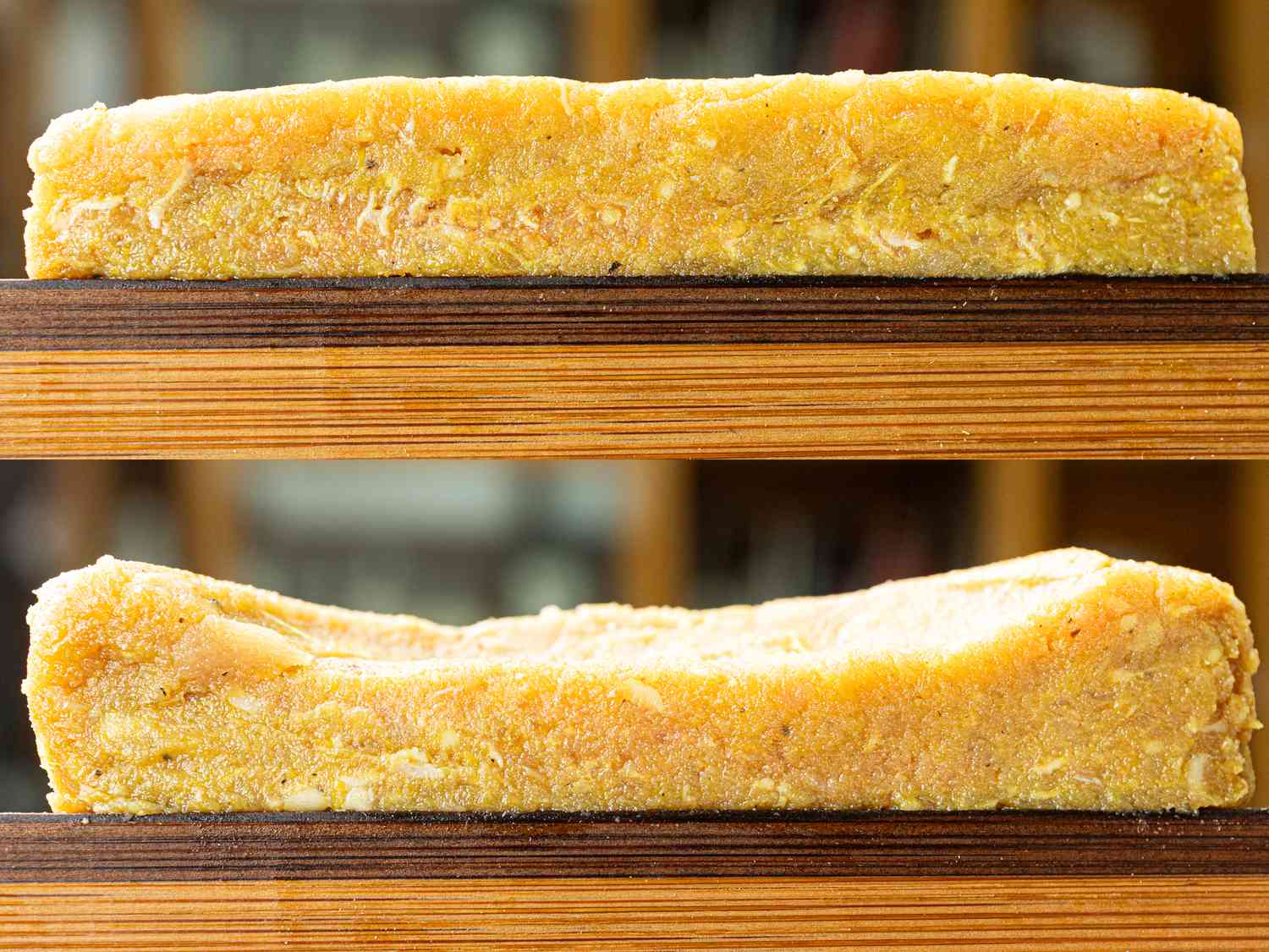 Comparison photo showing undimpled and dimpled patties