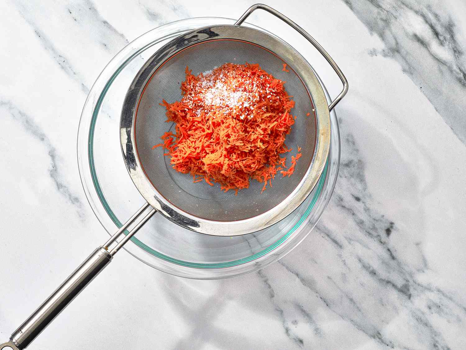 Overhead view of draining carrots