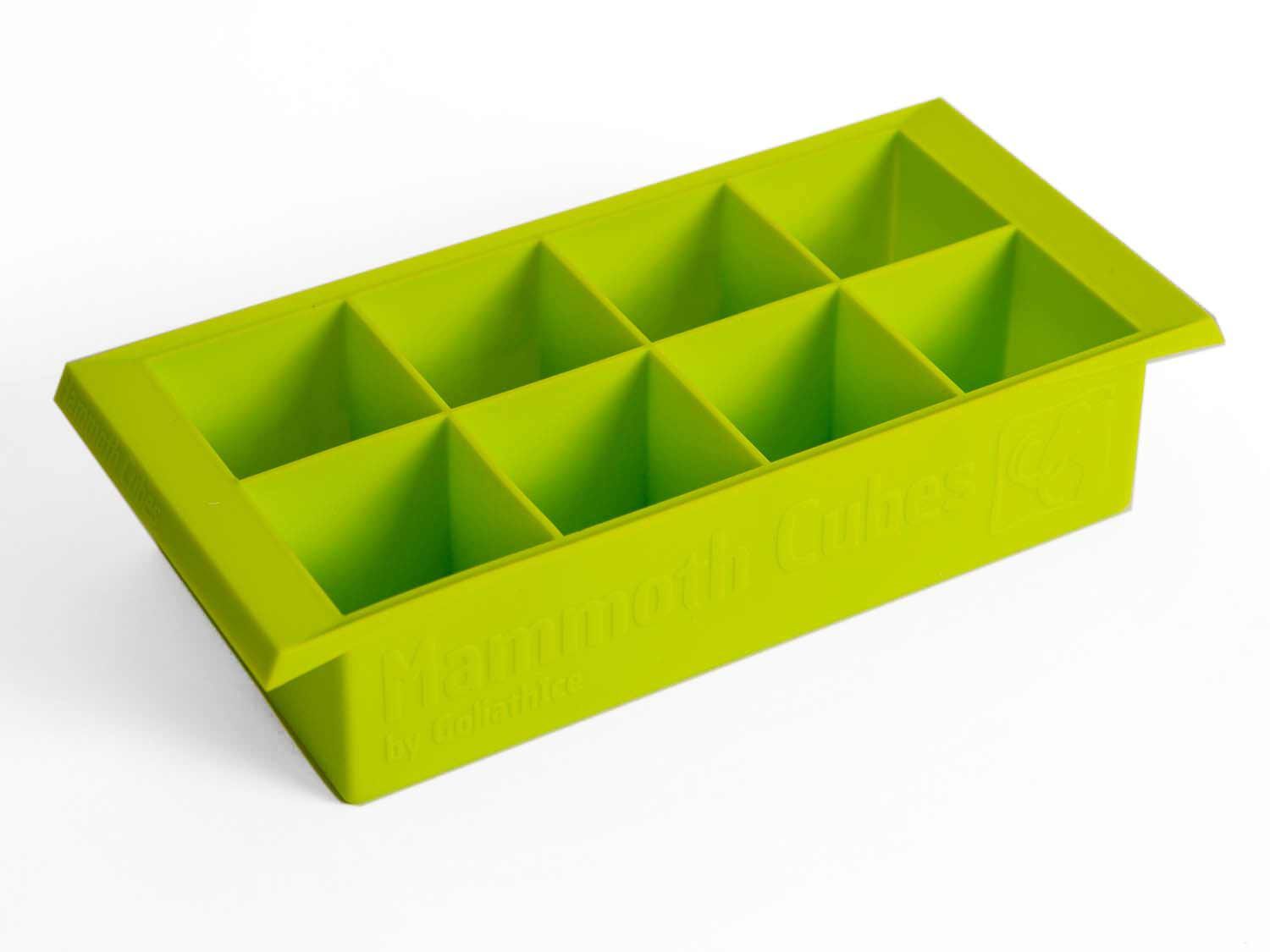A green ice cube tray for large cubes.