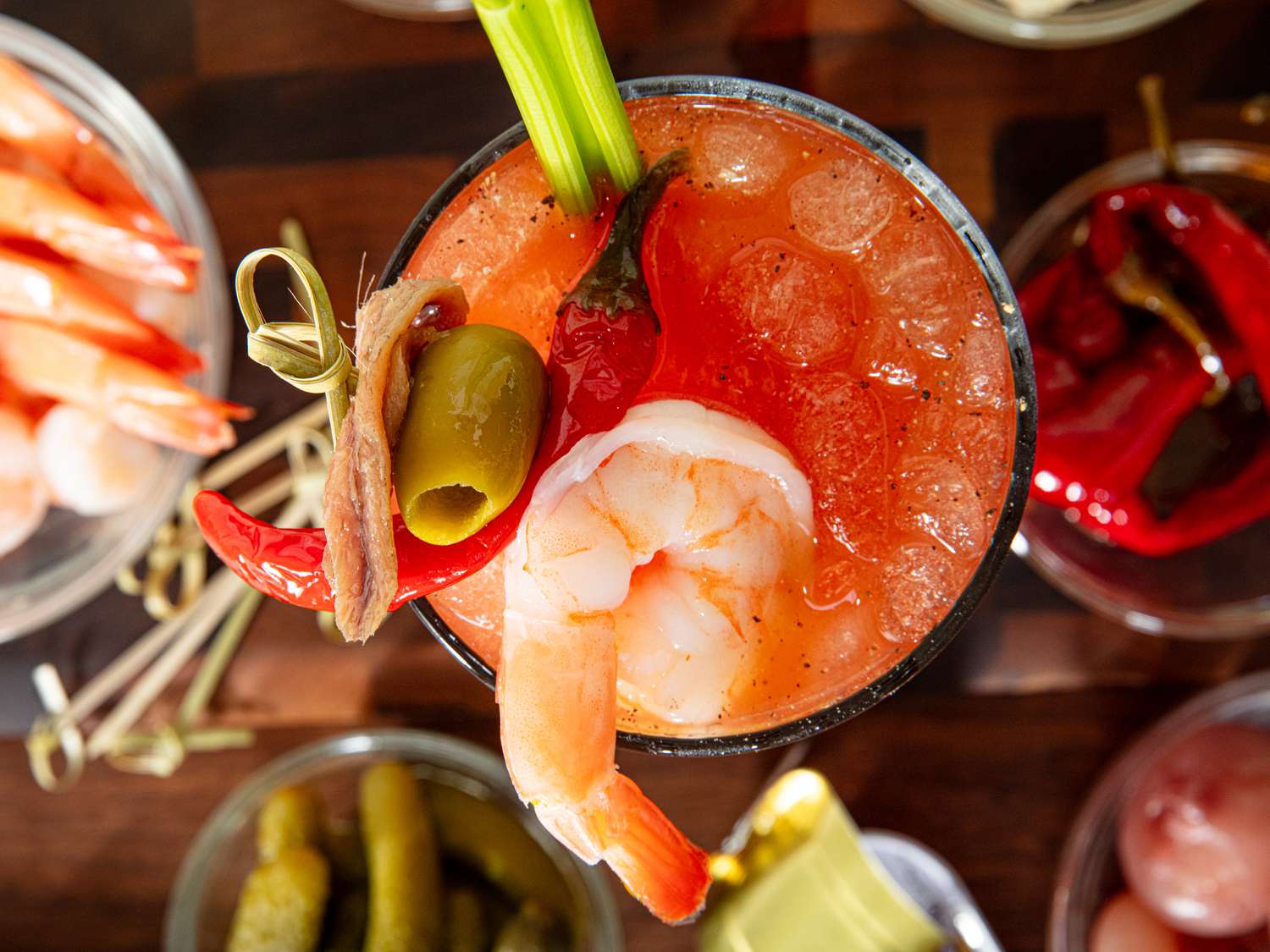 Overhead view of bloody caesar