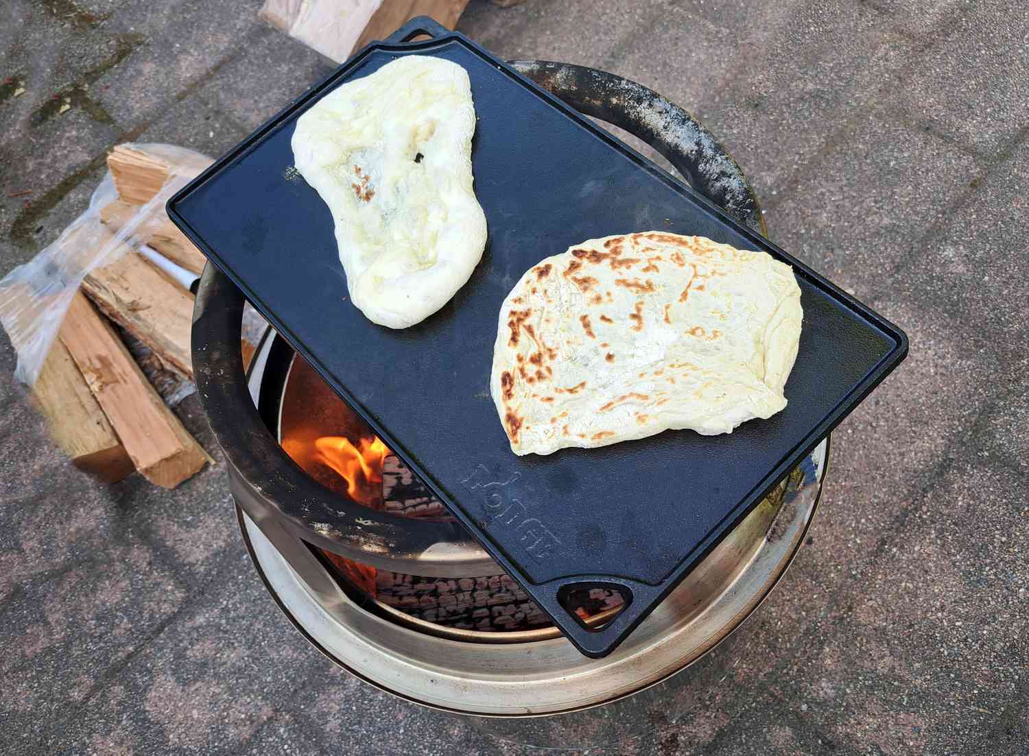 cooking naan on the lodge grill/griddle on the solo stove bonfire